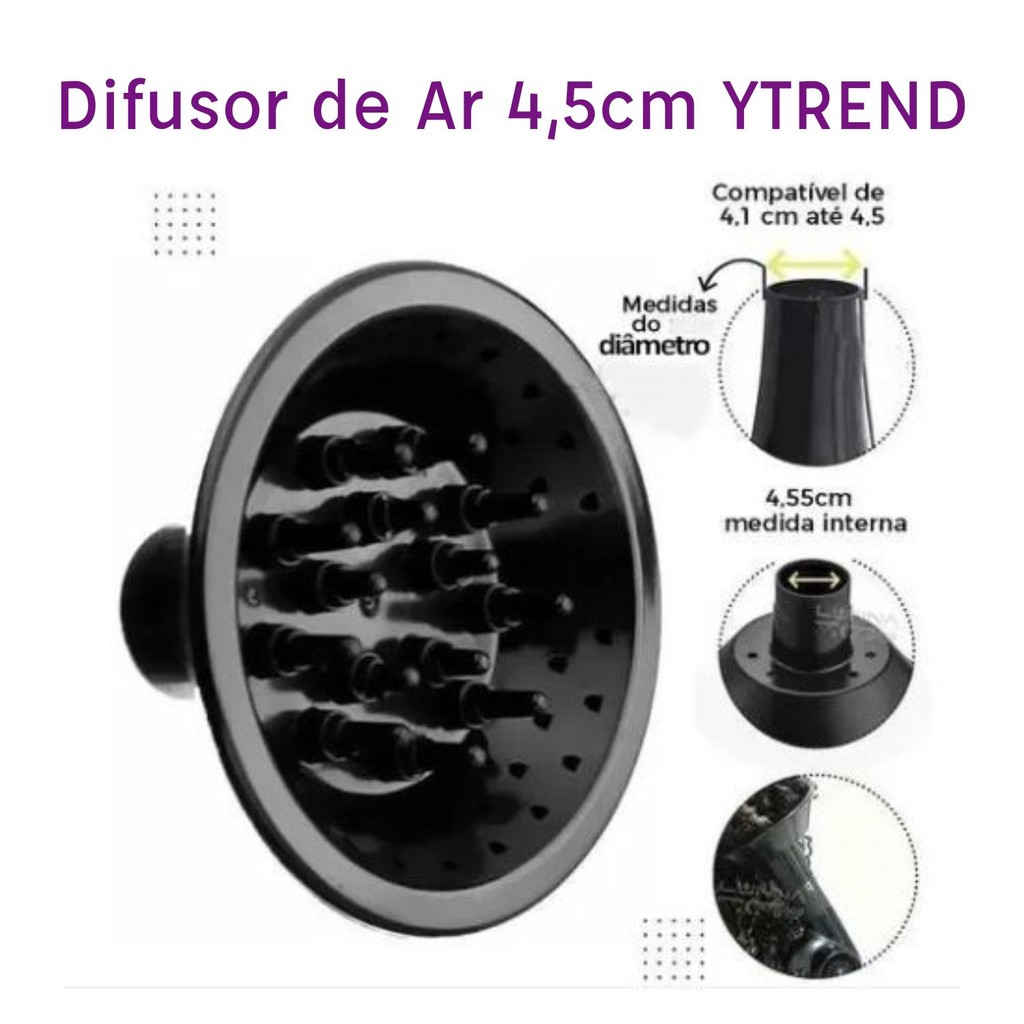 Difusor Secador Cabelo Cachos Universal 4,5cm YTREND em Oferta na Shopee
