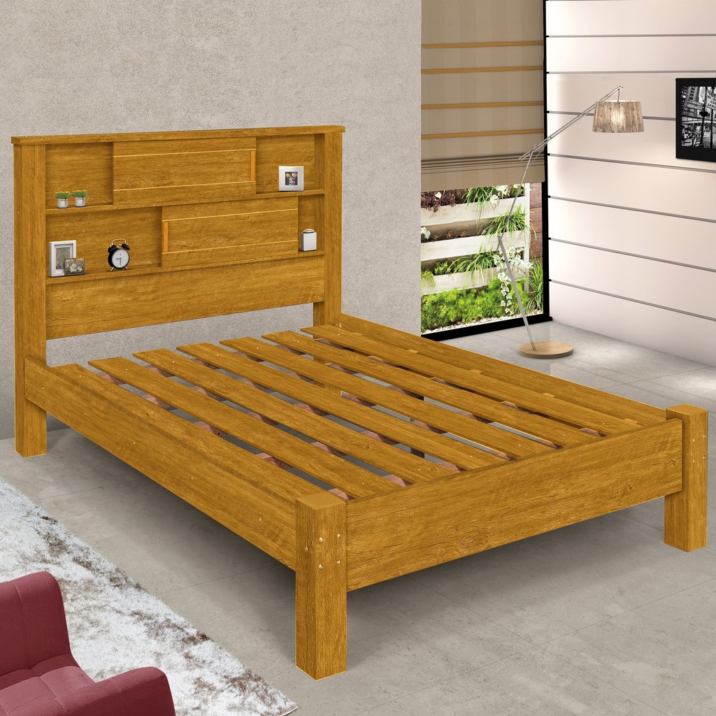 Cama Casal Cabeceira com Nichos e Portas Veneza Naturale em Oferta na Shopee