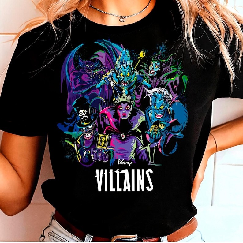 Camiseta Feminina Casual De Algodão Com Vilões Da Disney E O Slogan "VILLAINS" Estampado em Oferta na Shopee