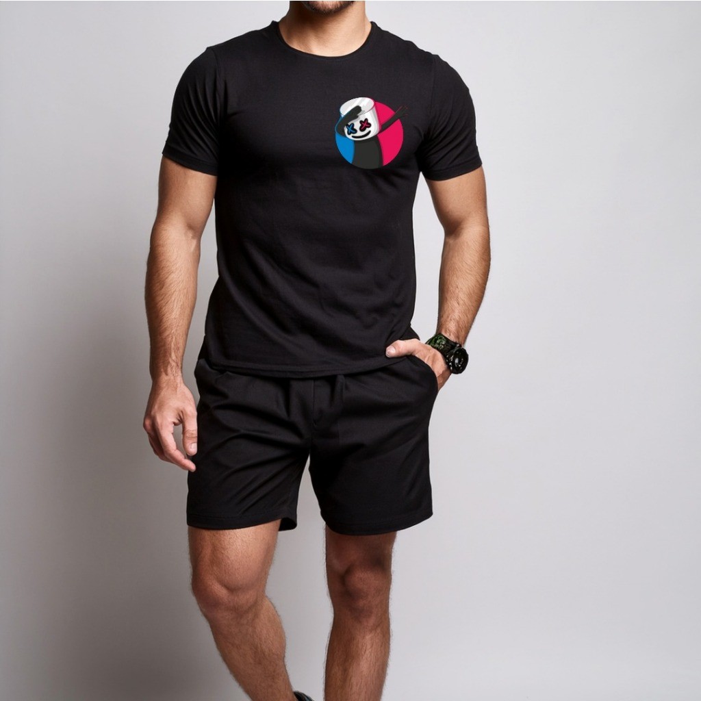 conjunto kit Camiseta camisa e Short Tectel Conjunto Masculino Estilo Casual DJ Marshmello Streetwear SHORT E CAMISETA