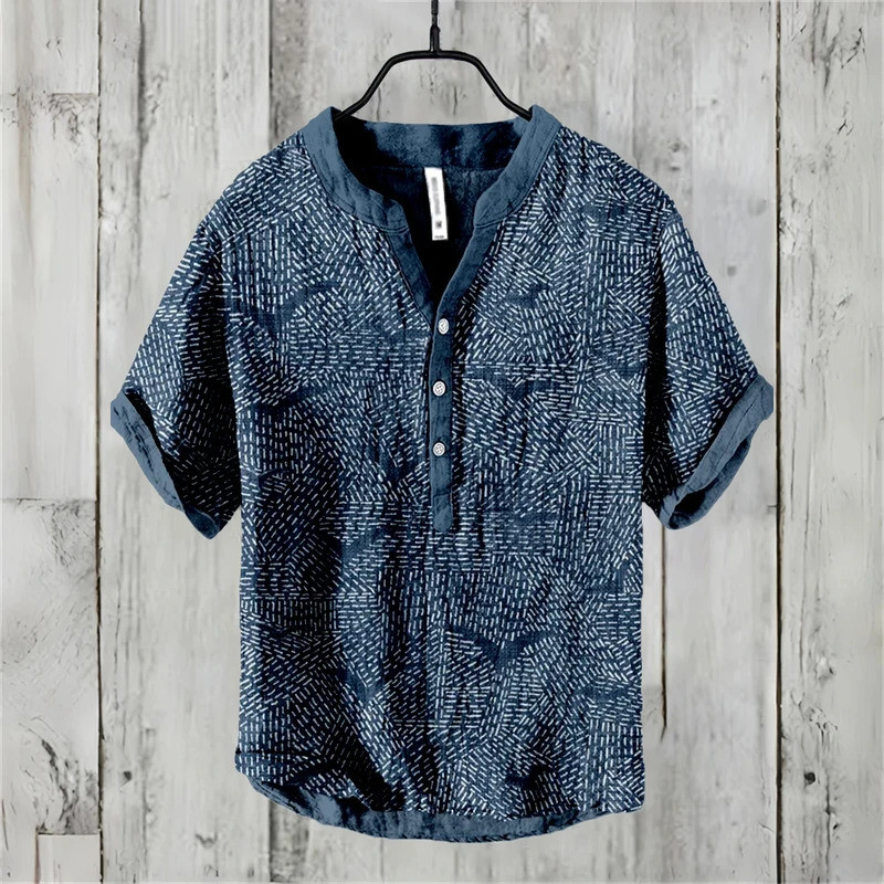 Camisa De Manga Curta Masculina Mistura De Linho Roupas retro Linha Padrão Havaiano Férias Moda Confortável Topos Mascul