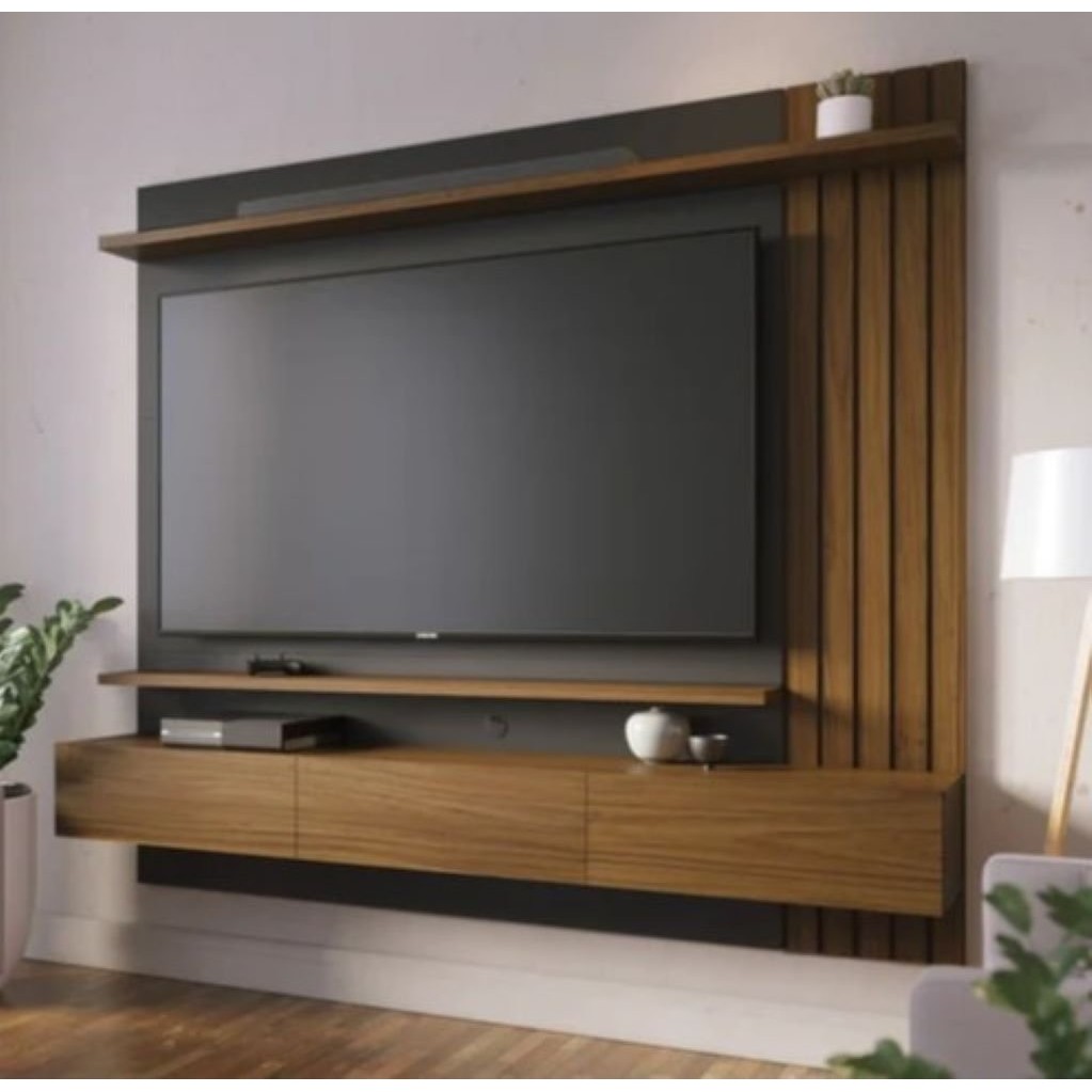 Painel para TV até 70 Polegadas 2 Portas Basculantes 2 Prateleiras Juriti Colibri Noce Milano/Preto Fosco em Oferta na Shopee