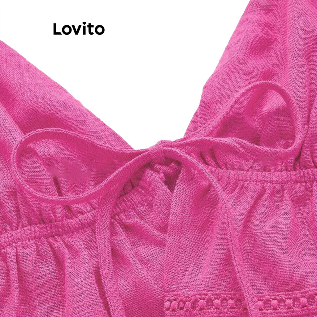 Detalhes do Lovito Regata Casual Feminina Babados Lisos E Renda Drapeada L90AD016 (Multicolorido)