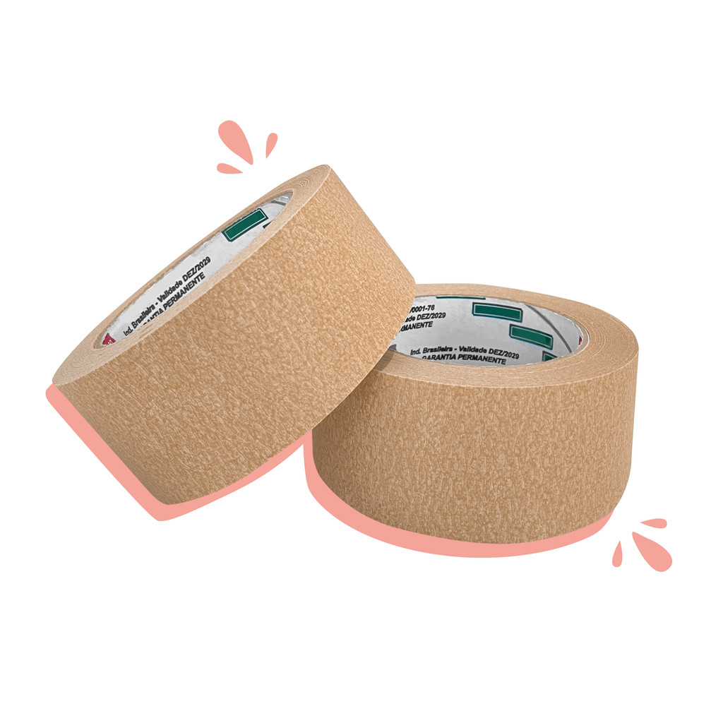 Fita Crepe Kraft Marrom 48mm x 50mts Para Pintura Artesanato Caixas Embalagens Resistente Uso Profissional