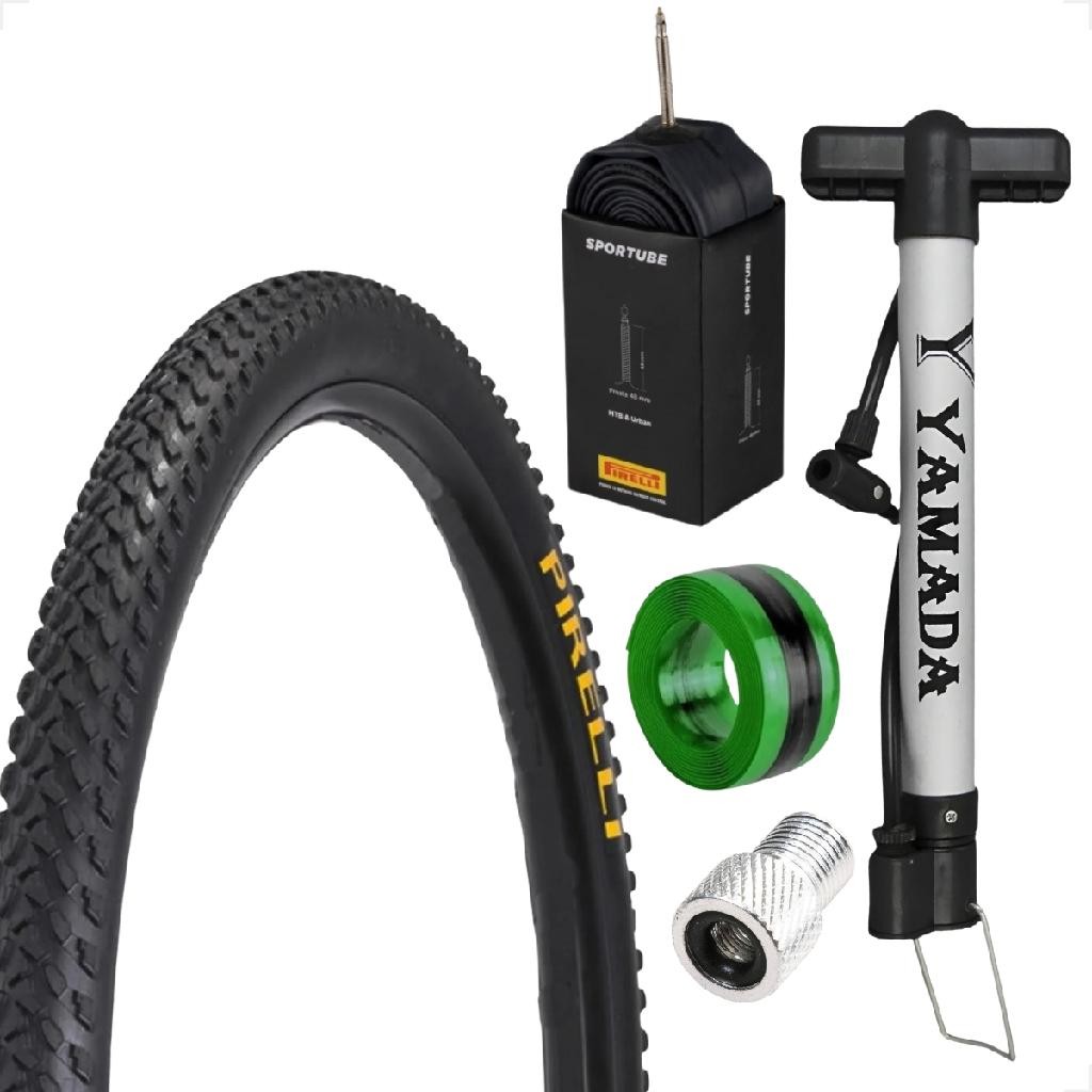 Kit Pneu Pirelli Scorpion aro 29 2.0 MTB Cravudo Camara Sportube Bomba Shiver fita anti furo tectire