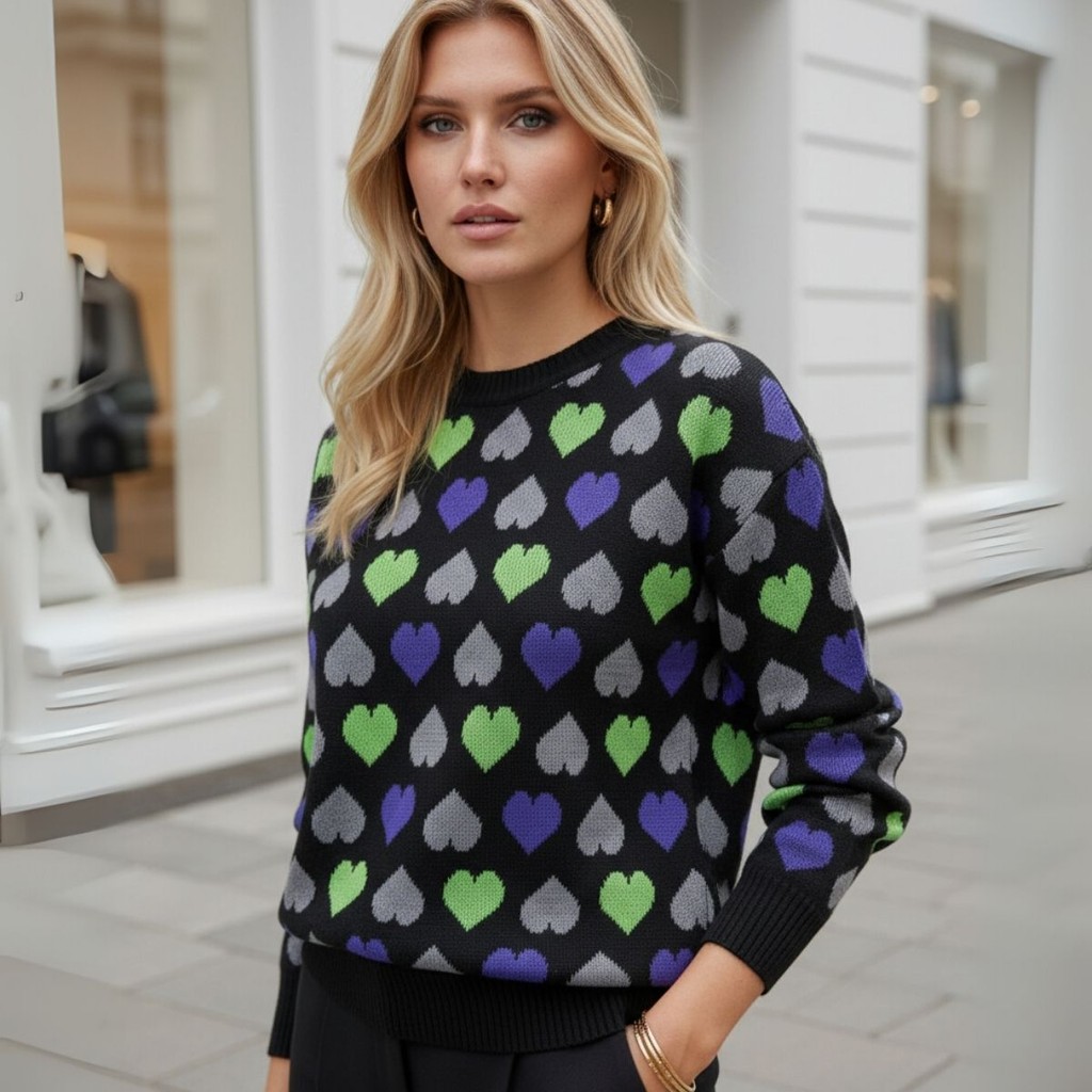 Blusa Feminina Tricô Modal Estampa Coração Casual Elegante