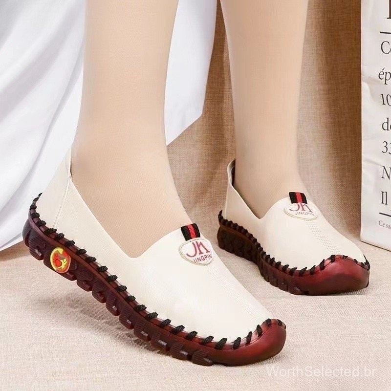 Sapatos Ortopédicos De Couro Sólido/Costura À Mão/Sola Elástica Tamanho Grande Para Mulheres 33-41