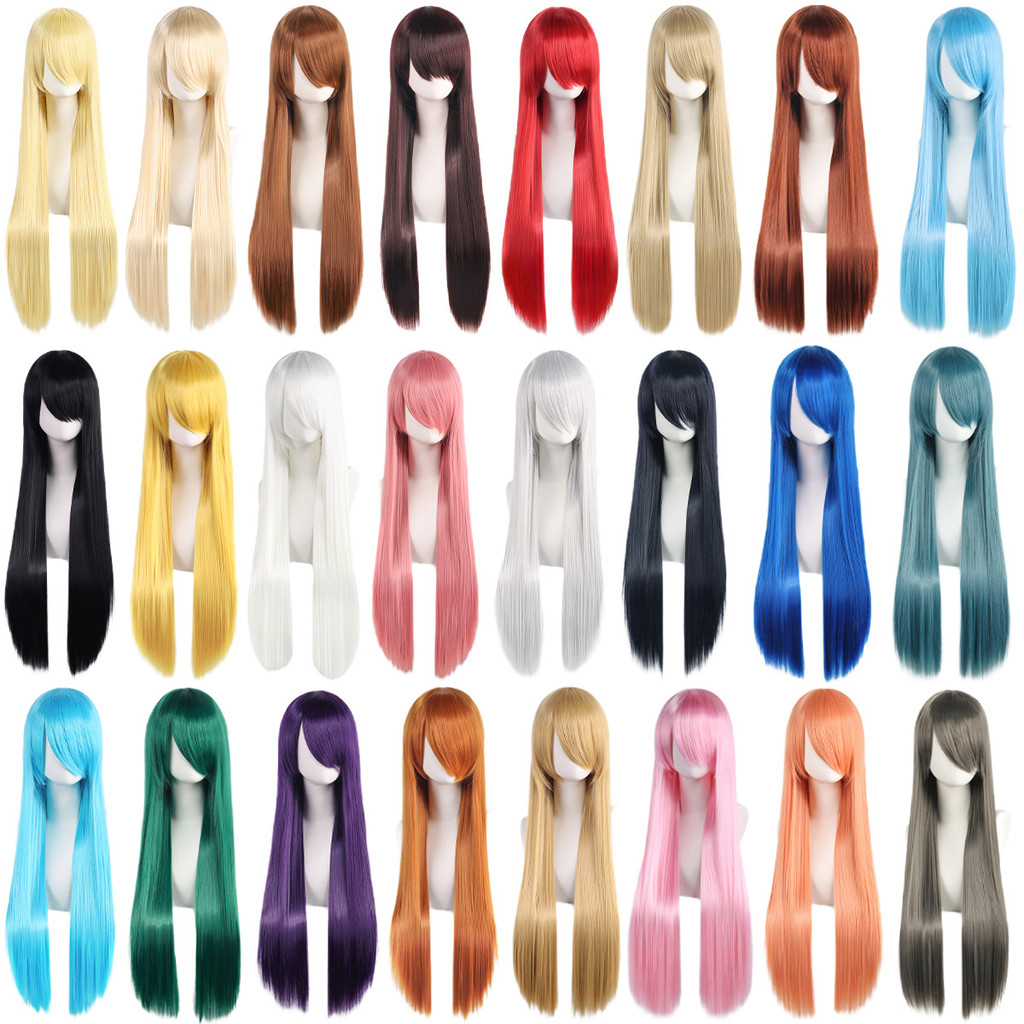 Peruca Cosplay universal 80cm colorido longo cabelo reto Mao Niang estilo masculino feminino universal cabelo reto fabri