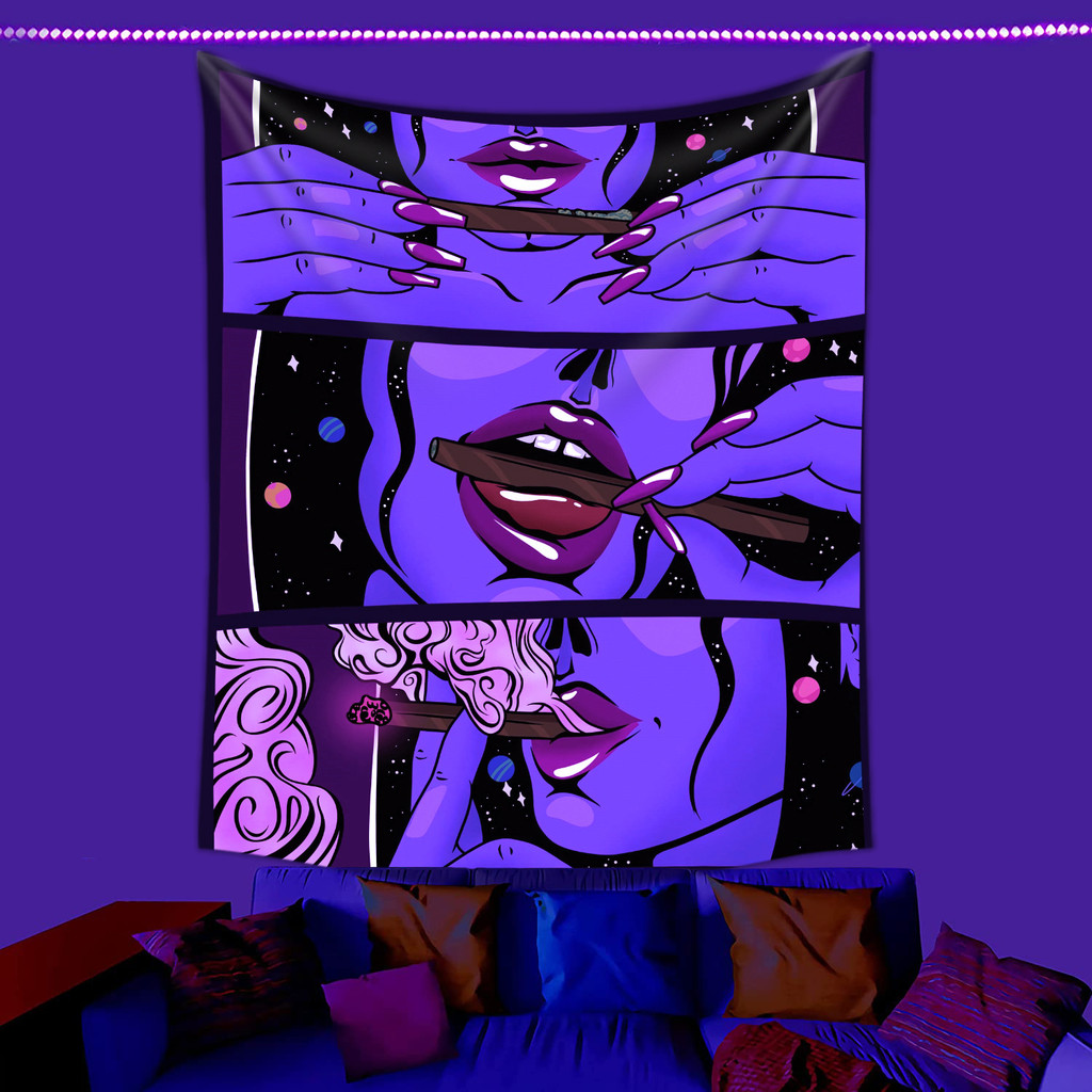 Tapeçaria fluorescente uv fluorescente mulher fumar atmosfera tela tapeçaria