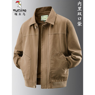 Woodpecker lapela jaqueta masculina primavera outono puro algodão de meia-idade topo solto tamanho grande pai usar jaque