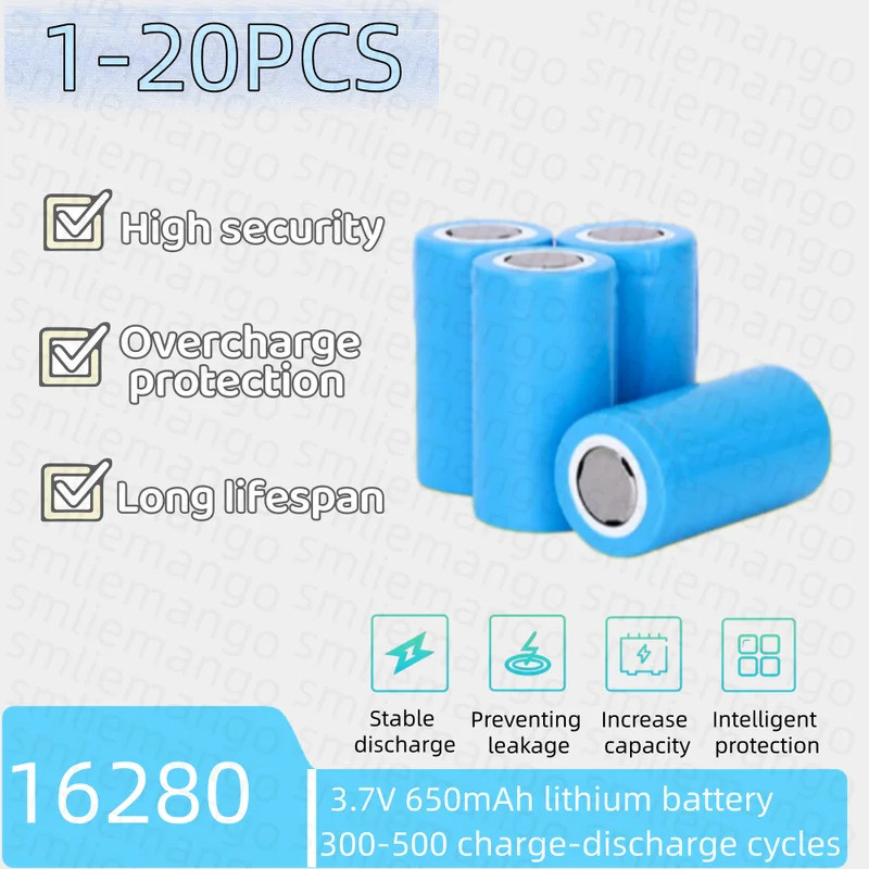 16280 Bateria 3.7V 650mAh Recarregável De Íon-Lítio Para Lanterna Barbeador Câmera Digital Farol Escova De Dentes RC Car