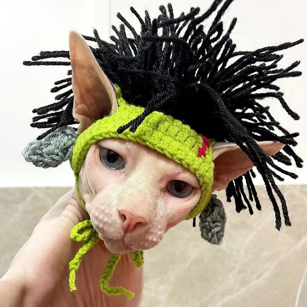 Chapéu engraçado para gatos sem pelos, acessório de cabeça para Sphynx, decoração estilo punk, reggae e rock alemão para