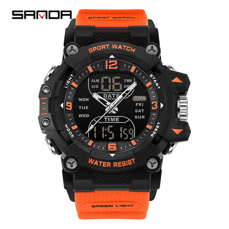 Relógio Analógico Digital Masculino Sanda Original À Prova D'Água 50M Esportivo Grande Choque Militar Escolar Fuso Horár