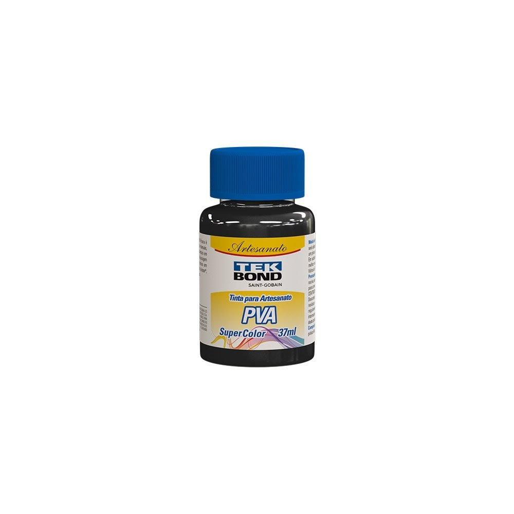Tinta PVA para Artesanato Tekbond Super Color Preto 37ml - Embalagem com 12 Unidades