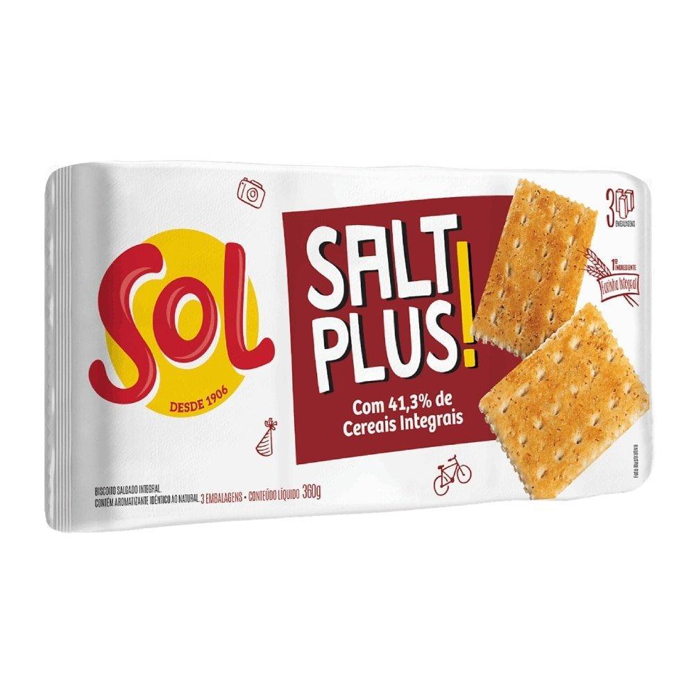 Biscoito Sol Salt Plus Integral 360g - Embalagem com 20 Unidades