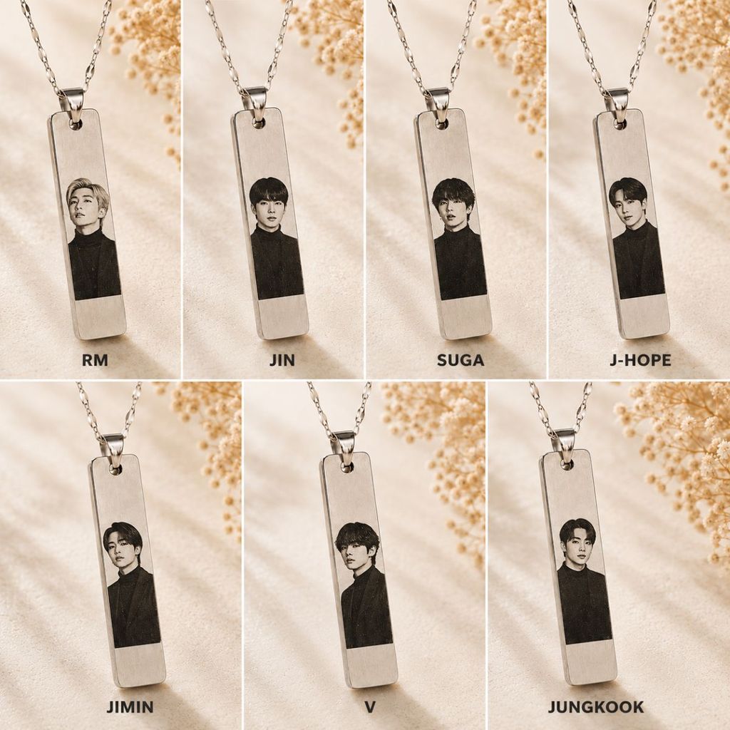 Colar Personalizado JK BTS com Foto Gravada em Aço Inoxidável | Pingente Retangular Army