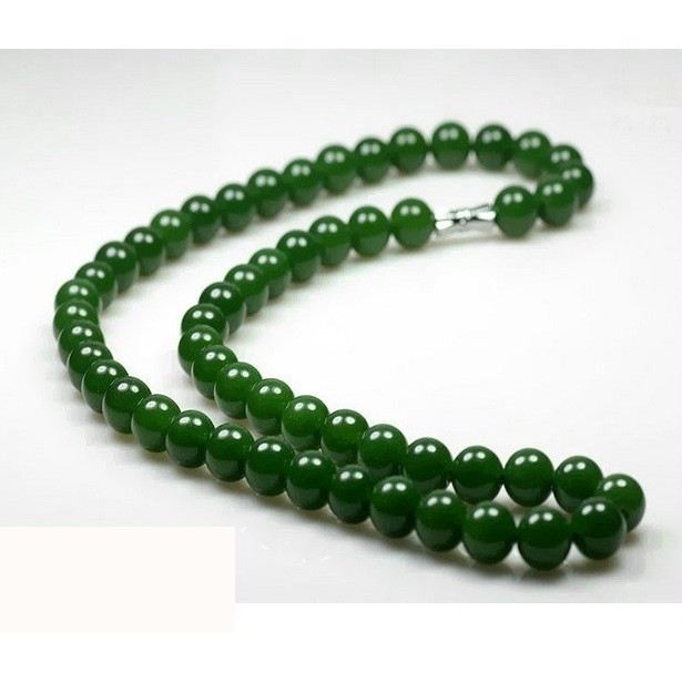 Jade borda Hetian jade Jasper cor redonda grânulo colar velho Pit espinafre verde 10mm corrente feminino jade colar ping