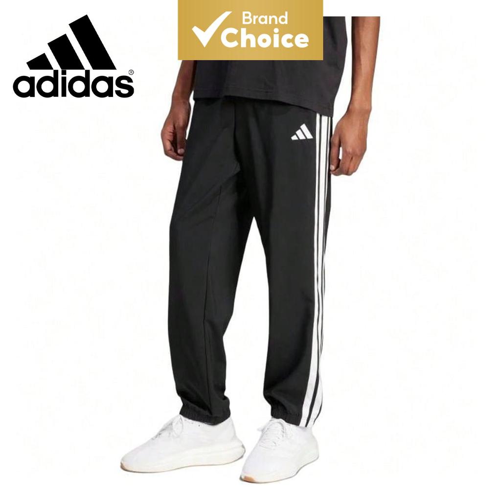 Adidas ESSENTIALS calça esportiva masculina casual minimalista com listras e ajuste no tornozelo, preta