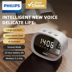 Philips TAS2909 Mini-alto-falante Bluetooth com relógio, graves, alarme, sono, 50mm, AI, sem fio, para PC de mesa,