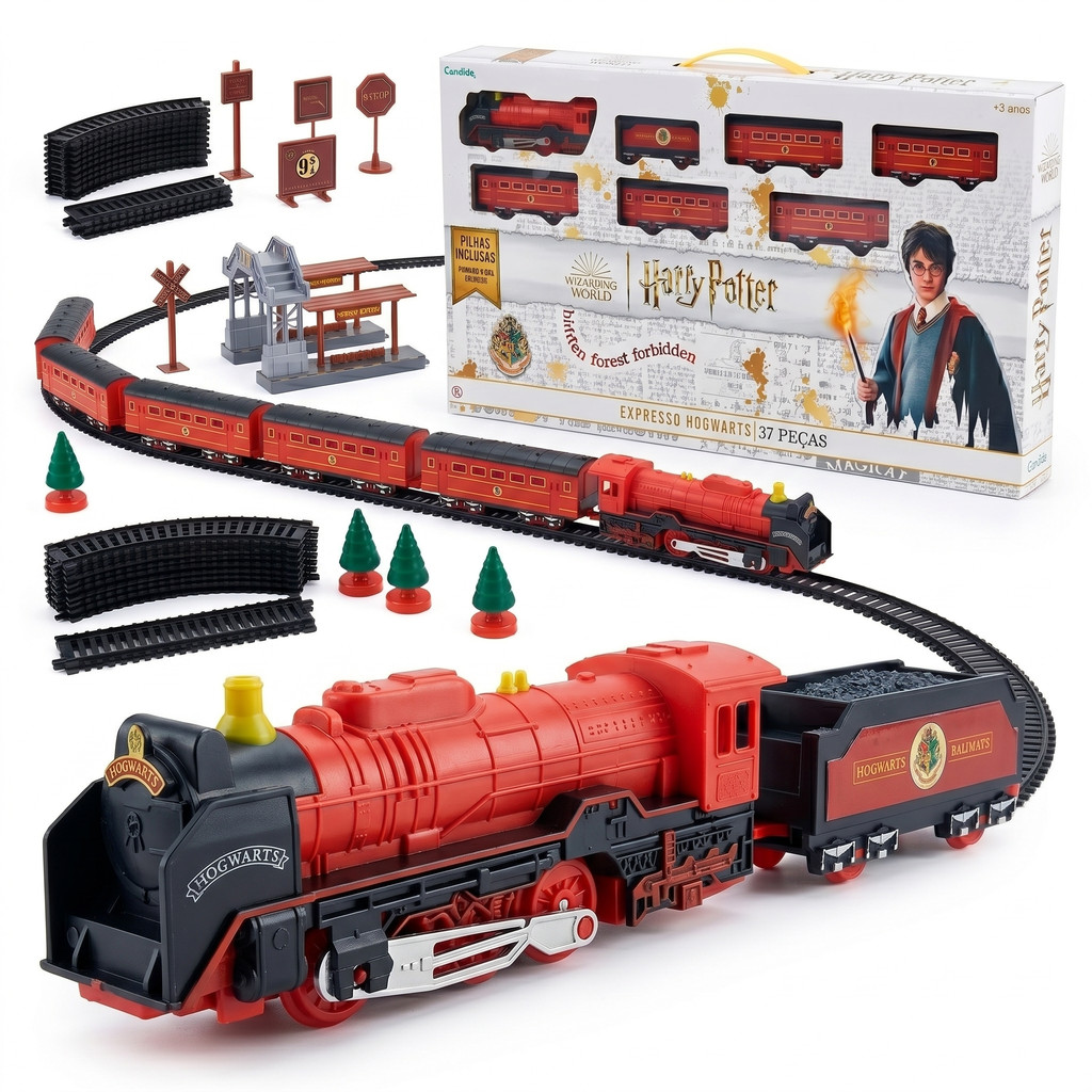 Expresso De Hogwarts Trem Locomotiva Ferrovia Harry Potter Miniatura 37 Peças - Candide