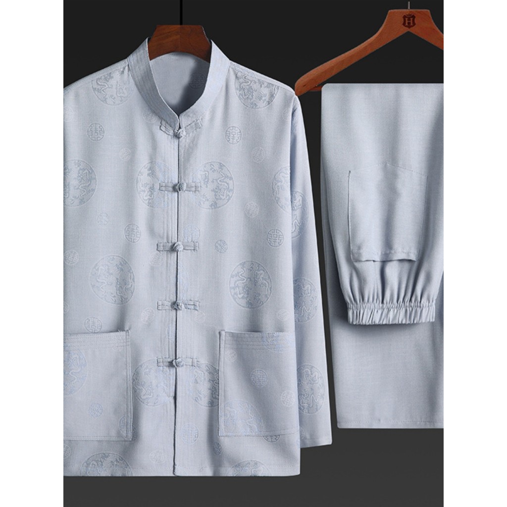 T Tang terno masculino de meia-idade idoso pai primavera outono roupas de algodão linho terno vovô roupas Tai Chi roupas