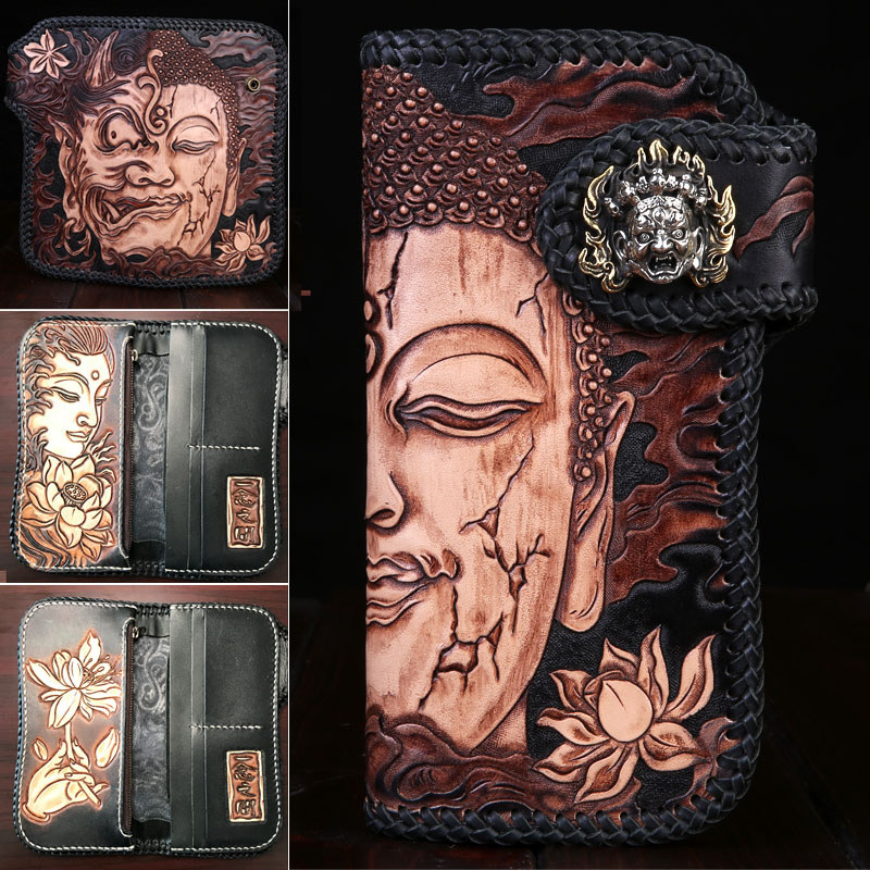 Aipi Art Itália Importado Primeira Camada de Couro Esculpido Carteira Pura Artesanal Fortune Pano Bolsa de Embreagem Lon
