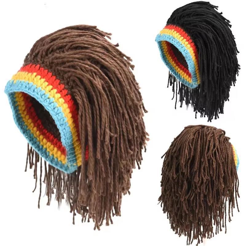 Decorador Masculino Feminino Peruca Sintética Trança Falsa Dreadlos Gorro Artesanal Crochê Chapéu Cosplay Festa Headwear