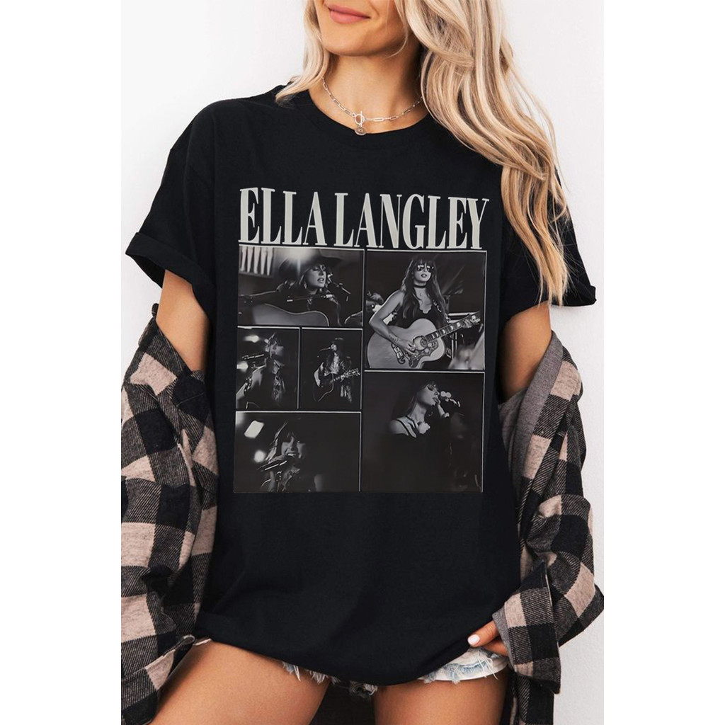 2026 Camiseta Masculina Feminina Cantora Ella Langley Collage Fotos Show T-shirt Unissex Premium Algodão Envio Imediato
