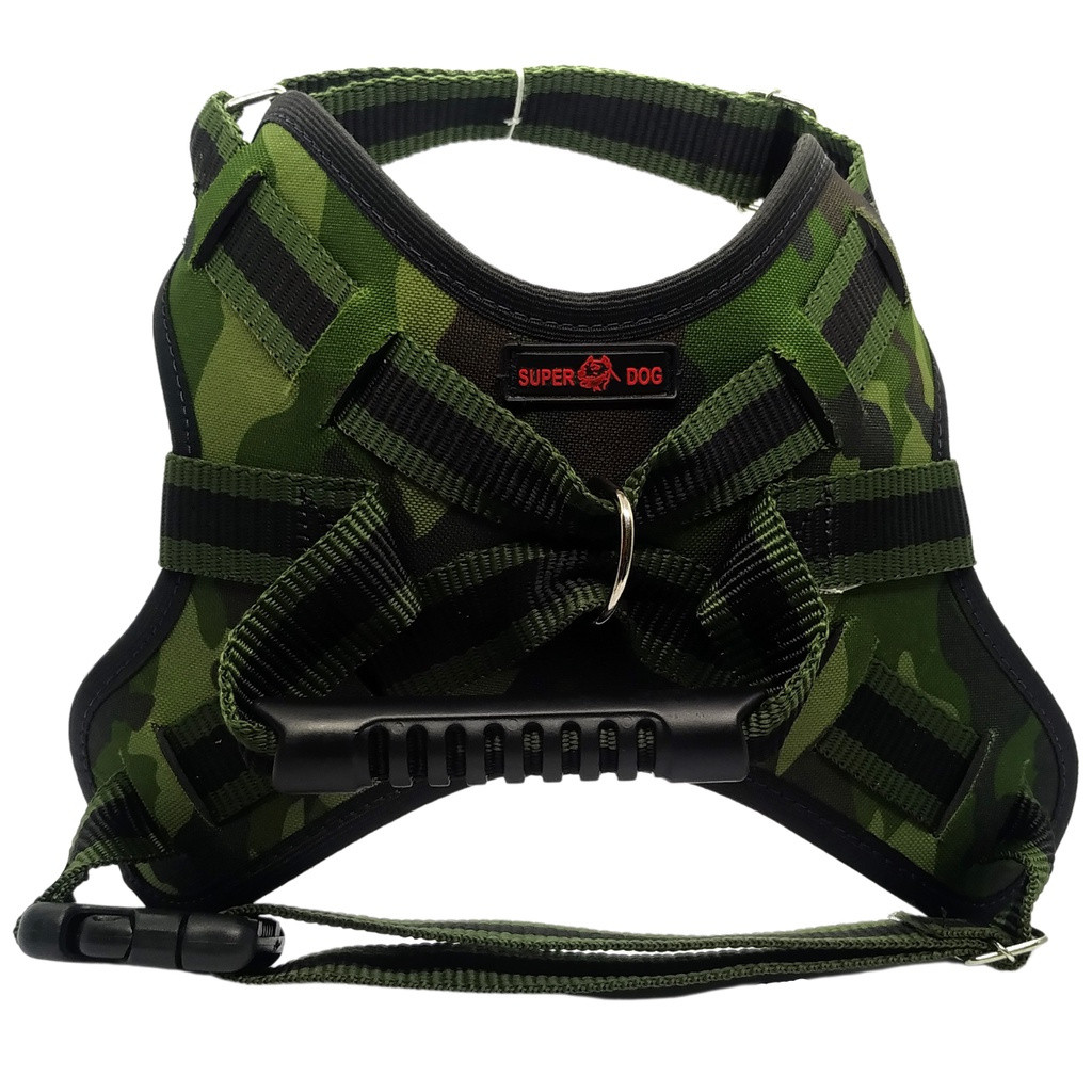Peitoral X Coleira de Cachorro Verde Camuflado com Guia Amortecedor para   Pastor Alemão Fila Rottweiler Golden Passeios