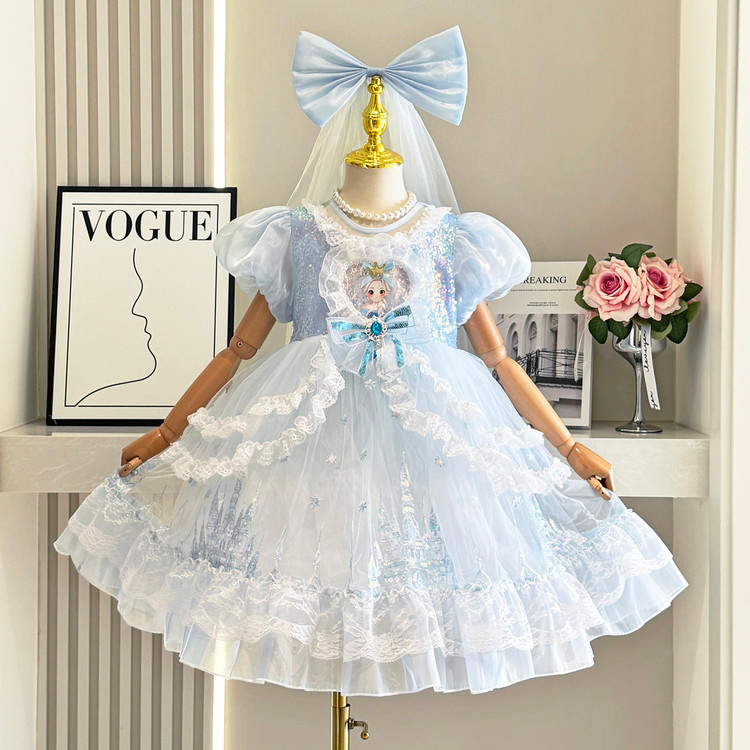 2026 verão menina criança Elsa inchado vestido de princesa menina bebê gaze vestido menina vestido de aniversário