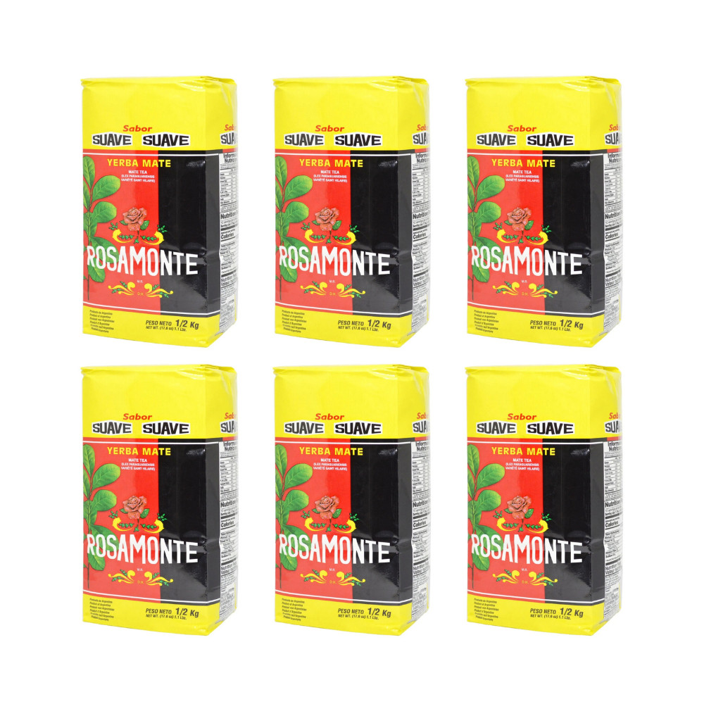 6 Erva Mate Rosamonte Yerba Padrão Argentino Suave 500g