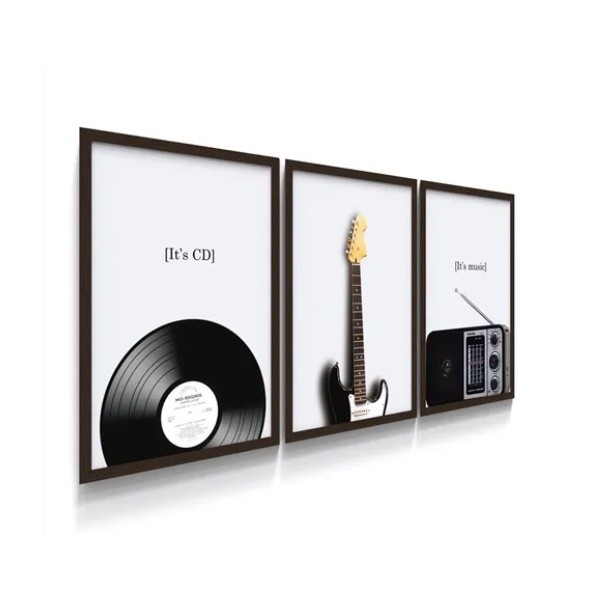 Quadro Decorativo Guitarra Musica Rock Sala Quarto Papel de Parede 90 x 40Cm Magnus 3931
