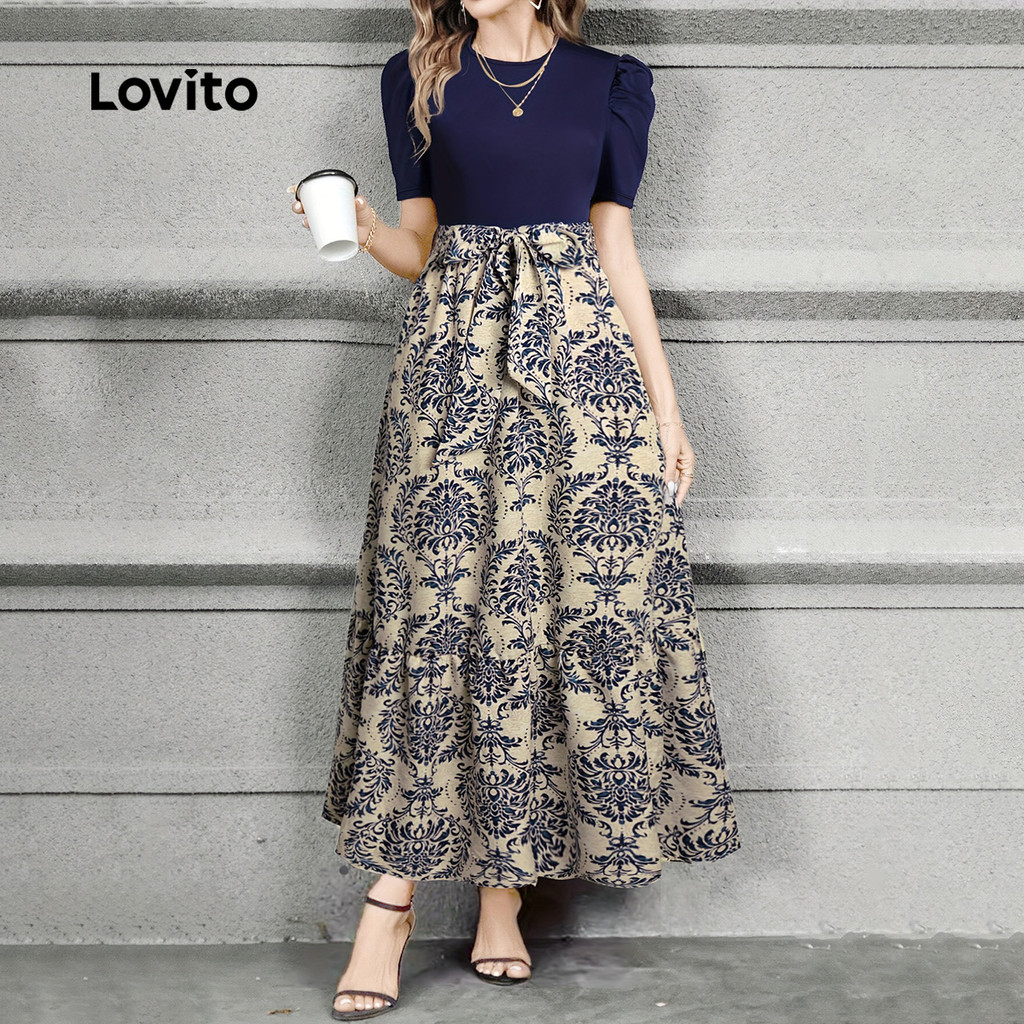 Lovito Floral Elegante Vestido com cadarço Colorblock vestido primavera/verão para mulheres Bordado LK3ED612 · foto 2
