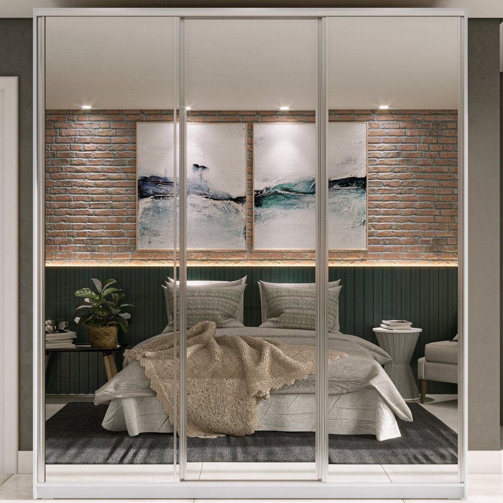 Guarda Roupa Casal 100% MDF BP com 3 Portas Espelho Zermatt Branco Branco