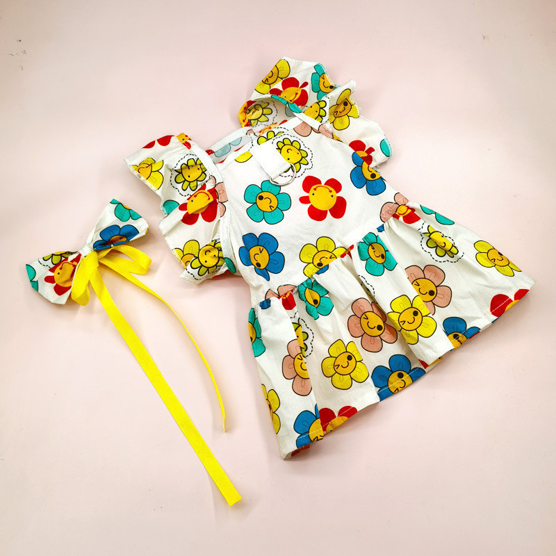 Conjunto De Vestidos De Cachorro Para Roupa Mulher Gato De Verão Saia Colorida Shihtzu Ruffles Dresas Com Bow Pet