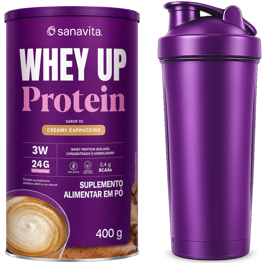 Kit 1x Whey Protein 3W Cappuccino 400g Coqueteleira Proteína Concentrado Isolado Treino Massa