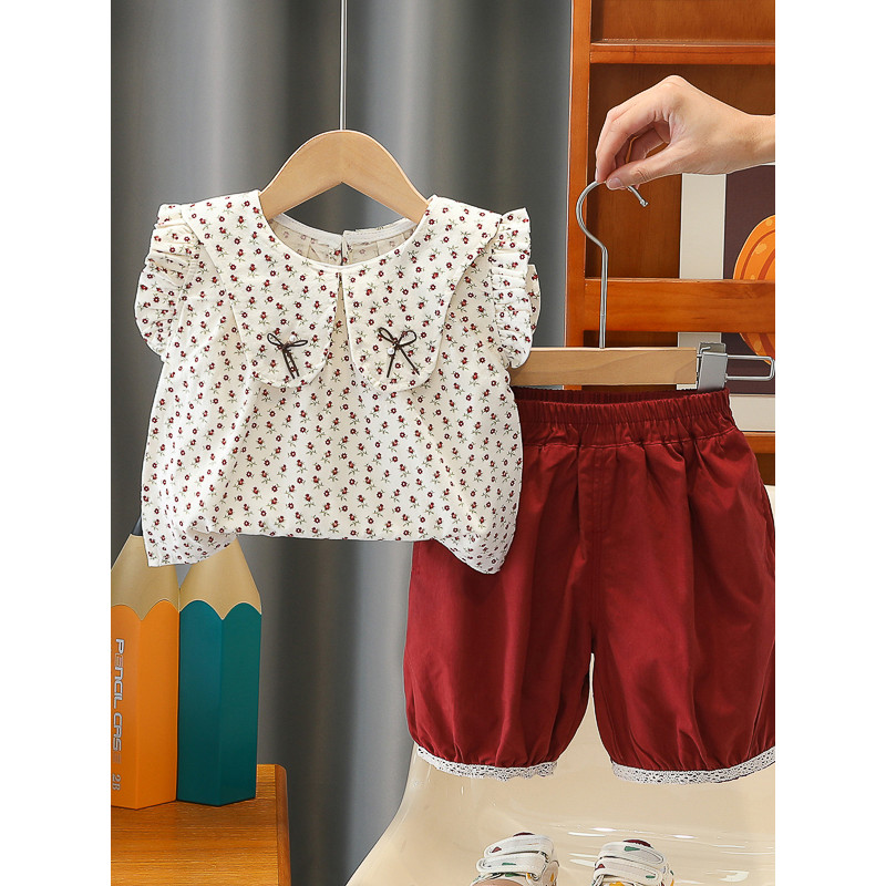 Meninas roupas de verão 2026 novo estilo sem mangas Floral terno de duas peças bebê verão moda bebê crianças roupas na m