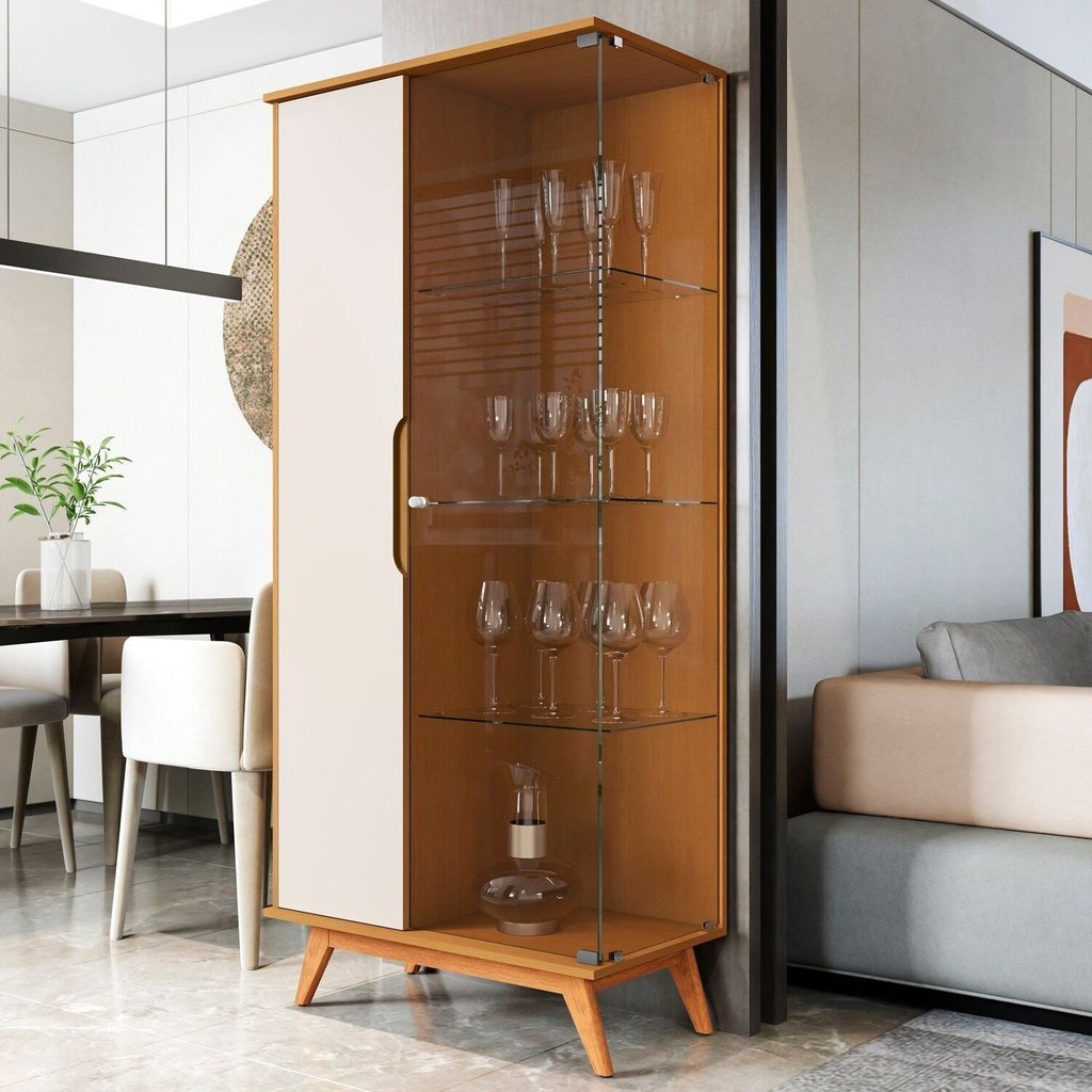 Cristaleira Puxador Usinado e Vidro Temperado 100% MDF 180CMX80CM Linha 2025 Marrom