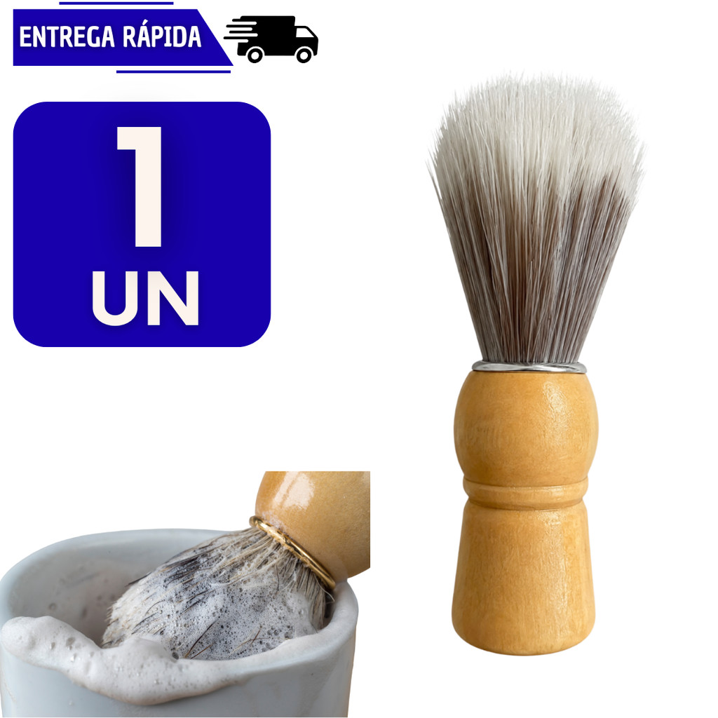 Pincel Barbeador Profissional Para Espuma de Barbear Cabo Madeira Macio Cabeleireiro Barba Navalha Maculino