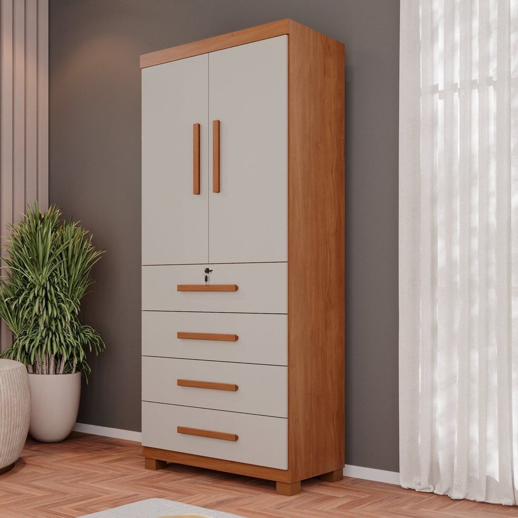 Guarda-Roupa 2 Portas 4 Gavetas Ilhéus Espresso Móveis Marrom/Cinamomo/Off White Cinamomo/Off White