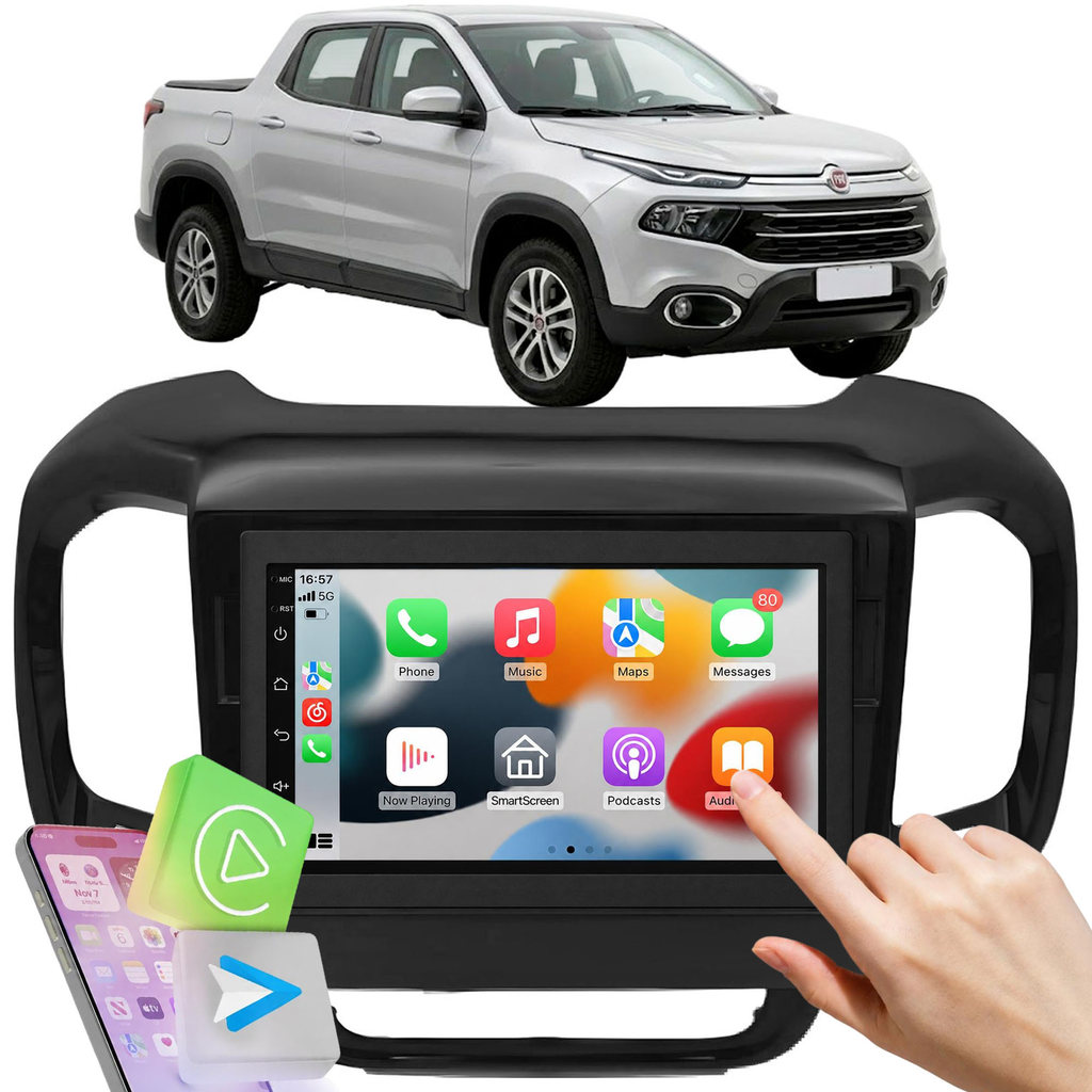 Central Multimídia MP5 9 Polegadas 2GB 32GB Fiat Toro Moldura Bluetooth Espelhamento Fiamon Black