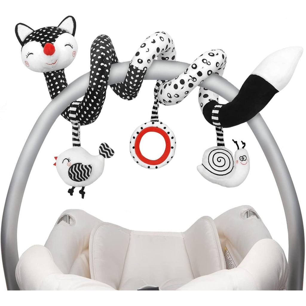 Brinquedos Espiral de Pelúcia para Bebês XIXILAND, Brinquedos para Cadeira de Carro em Preto e Branco, Brinquedo de Alto