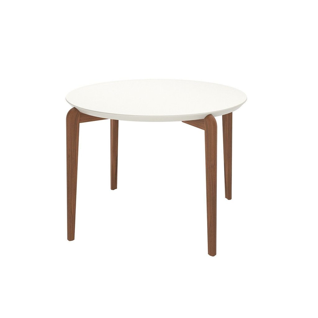 Mesa de Jantar Redonda 115cm com Vidro Donatella Branco/Off White Fosco/Marrom