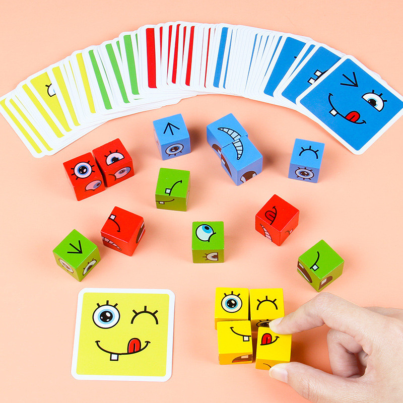 Conjunto De Blocos De Construção Kids Expression Cube . 16 + 64 Cartões + Guia Caixa De Lata Jogo De Observação De Memór