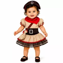 Vestido Maria Bonita Bebe Menina Roupa Fantasia Cangaceira de Luxo com Chapéu e Bolsa pra Festa Junina