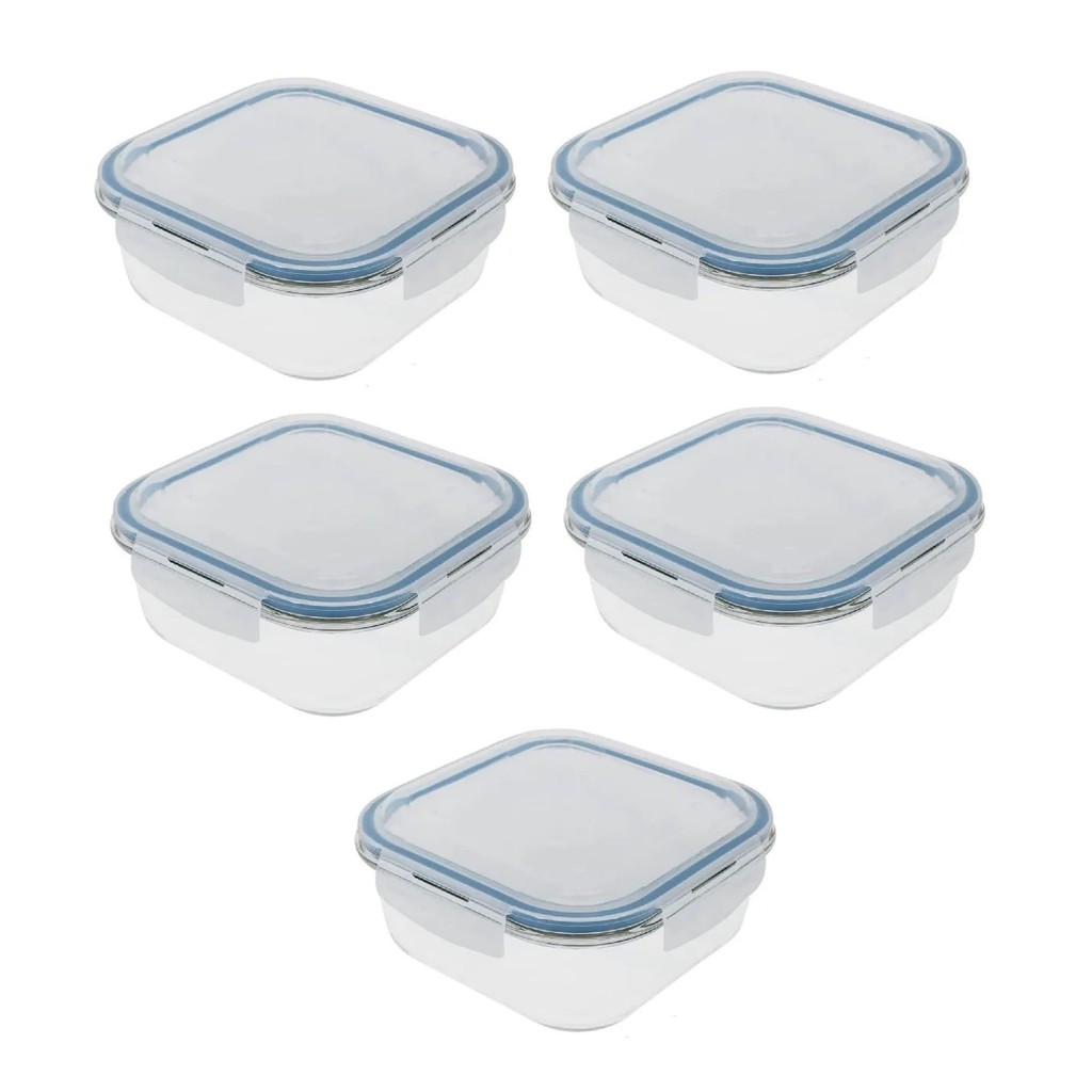 5 Potes Marmita Semana Fitness Não Vaza 550ml Micro-ondas Antivazamento 4 Travas Freezer Lancheira Papinha Armazenamento