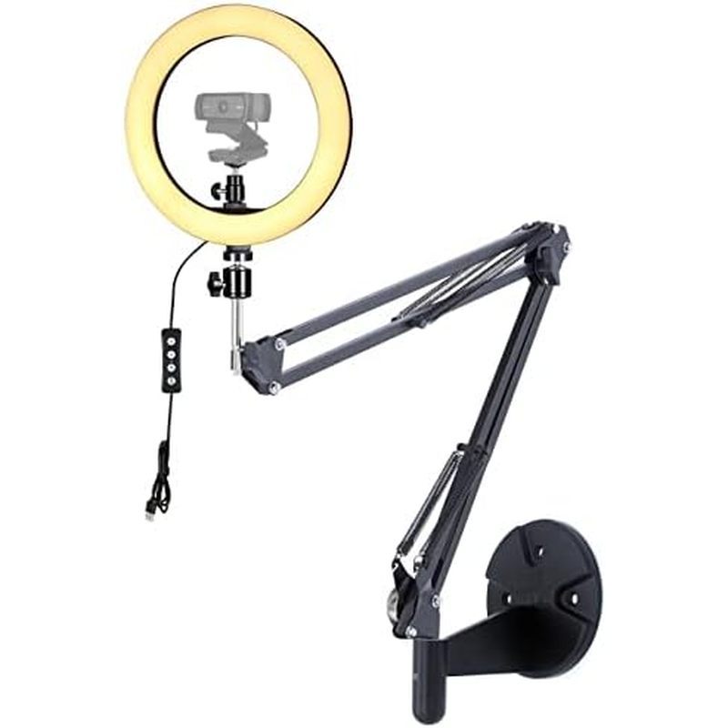 Suporte De Parede Com Ring Light Anel De Luz Para Webcam , De Streaming De 10'Braço Dobrável Compatível webcams Logitech