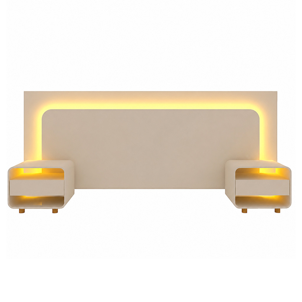 Cabeceira Innova Para Cama Box com 2 Mesas de Cabeceira e com Led Off White - Gelius