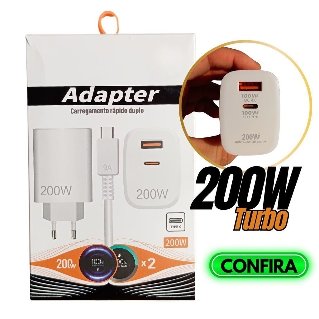 Carregador Turbo 200W para Xiaomi com Carga Rápida e Tecnologia PD