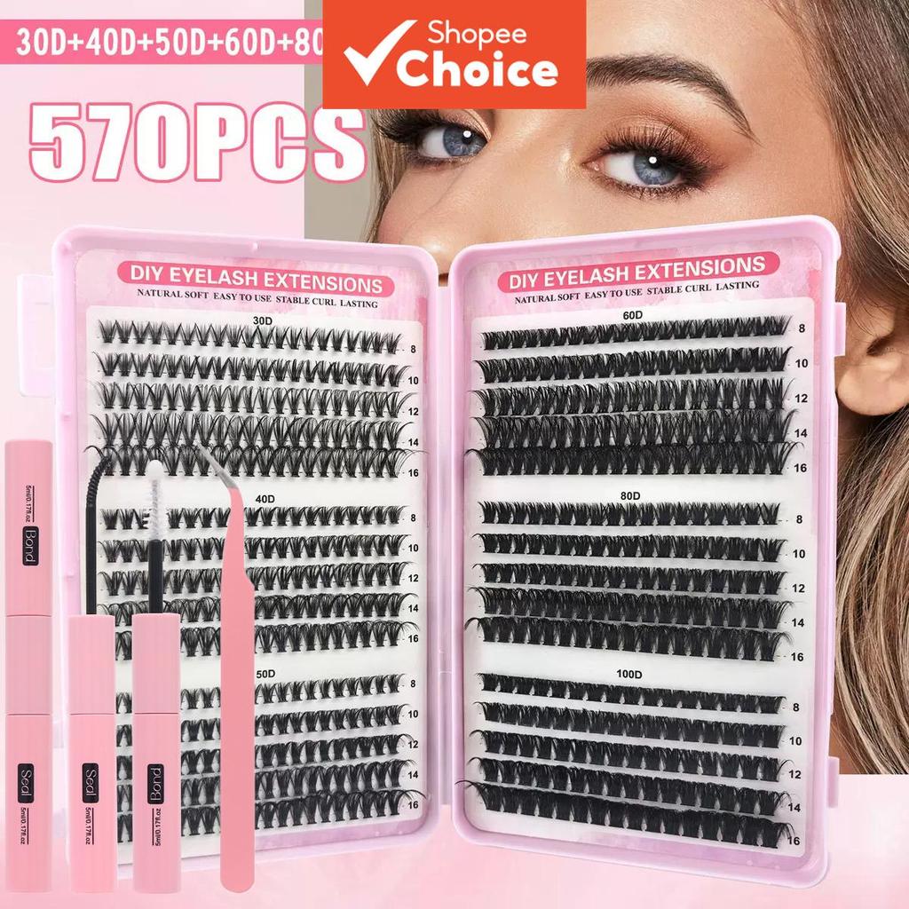 Clusters De Cílios De Volume Misto 570 Unidades-Cat Eye 30D-100D , Conjunto DIY De Extensões Individuais De Conforto Mac